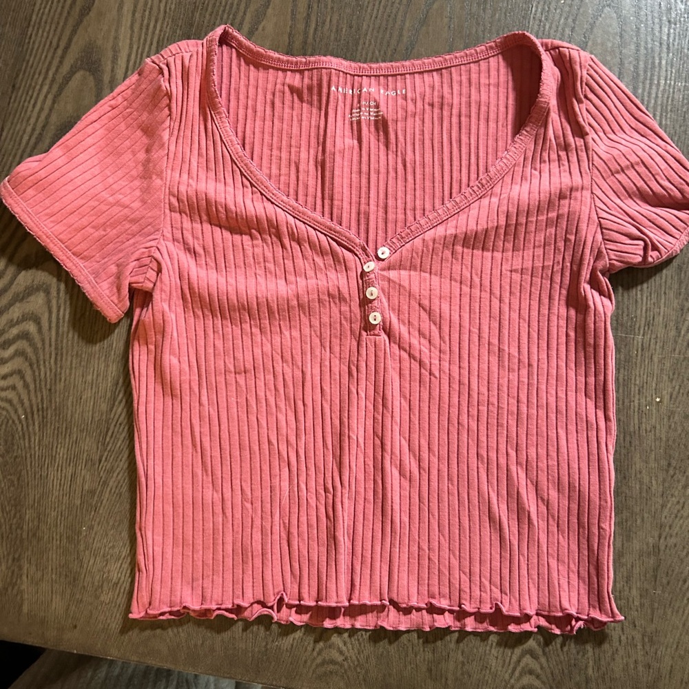 American Eagle Outfitters Coral Ribbed Crop Top